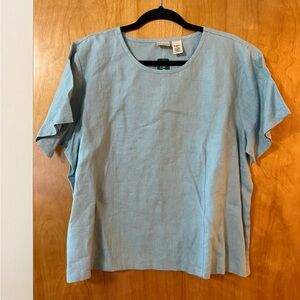LL Bean Washable Linen Tee Top Short Sleeve Shirt Dusty Blue NWT Women’s XL